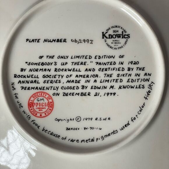 Norman Rockwell “Somebody’s Up There,” Vintage Limited Edition 1979 Plate - Picture 6 of 12
